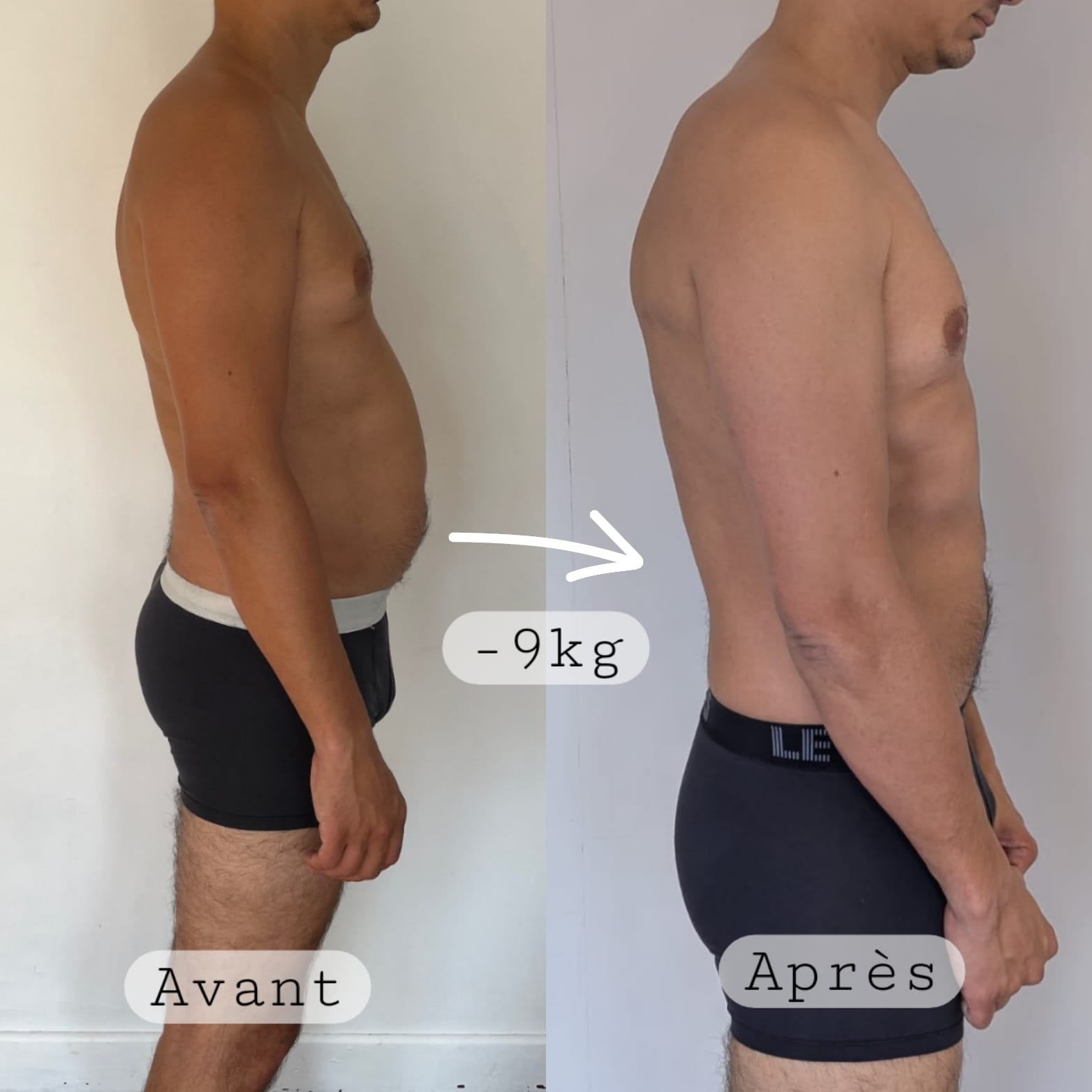 Perte de poids avant après — Coach NutriSport
