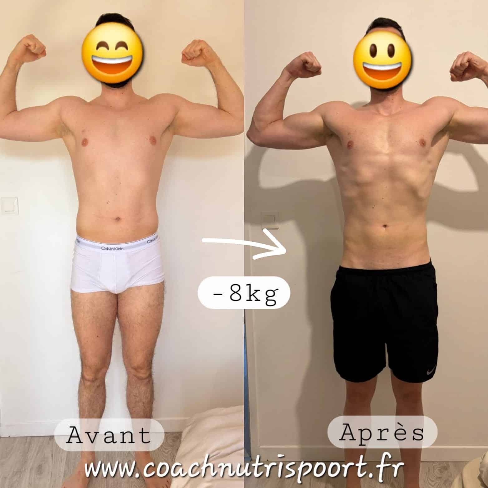 Transformation physique avant après — Coach NutriSport