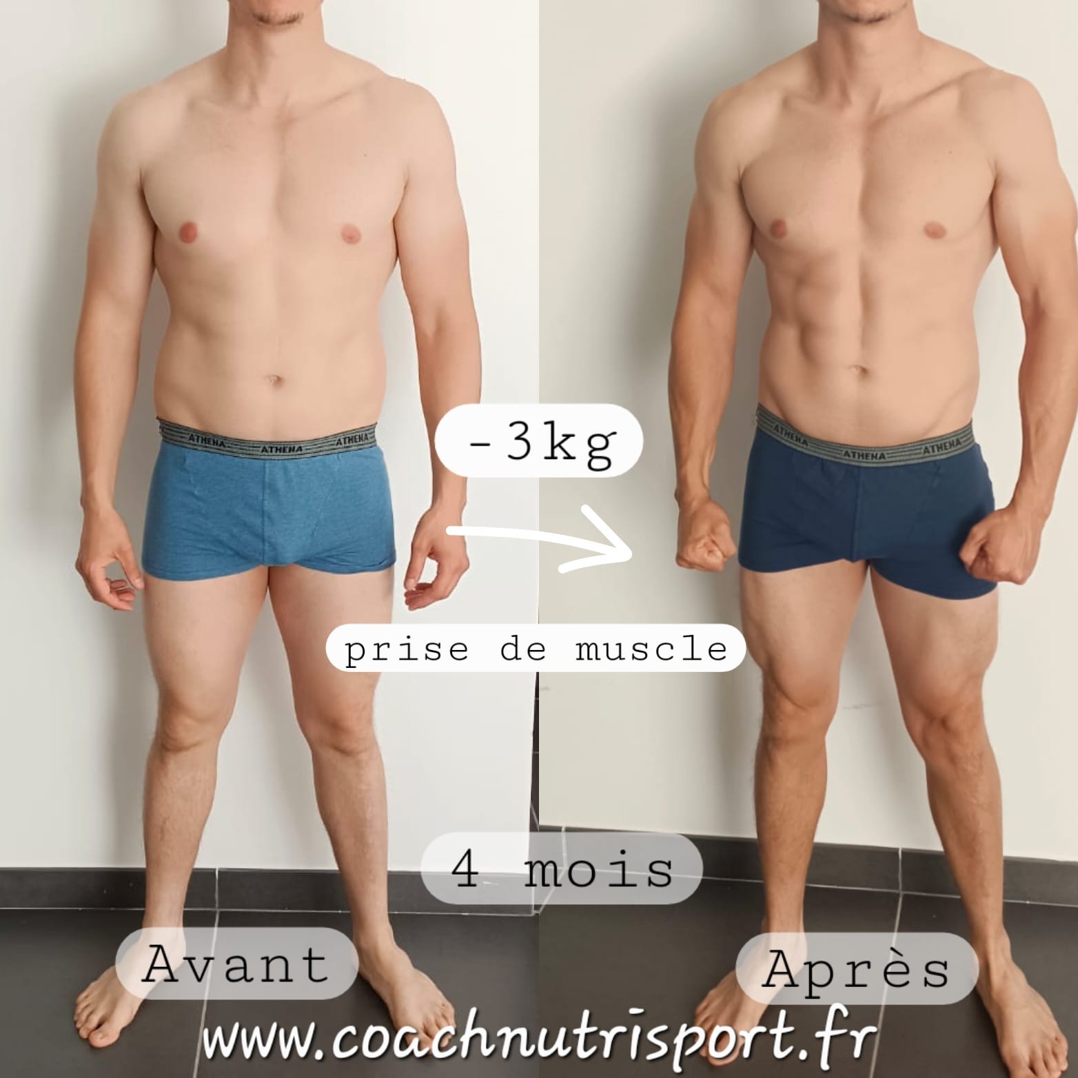 Transformation physique avant après — Coach NutriSport