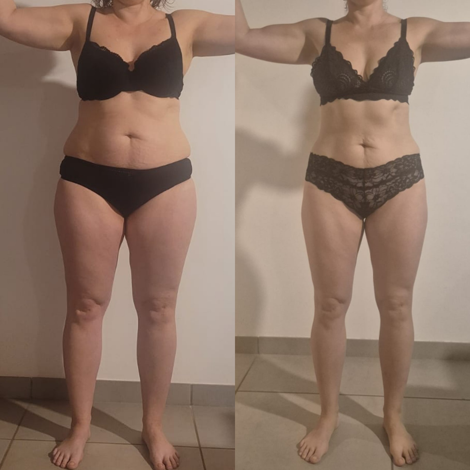 Audrey — transformation avant après (~12 kg) — Coach NutriSport